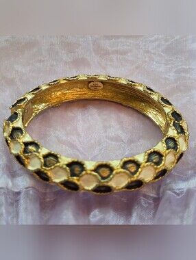 Les Bernard Gold-Tone Black & Cream Enamel Bangle Bracelet
